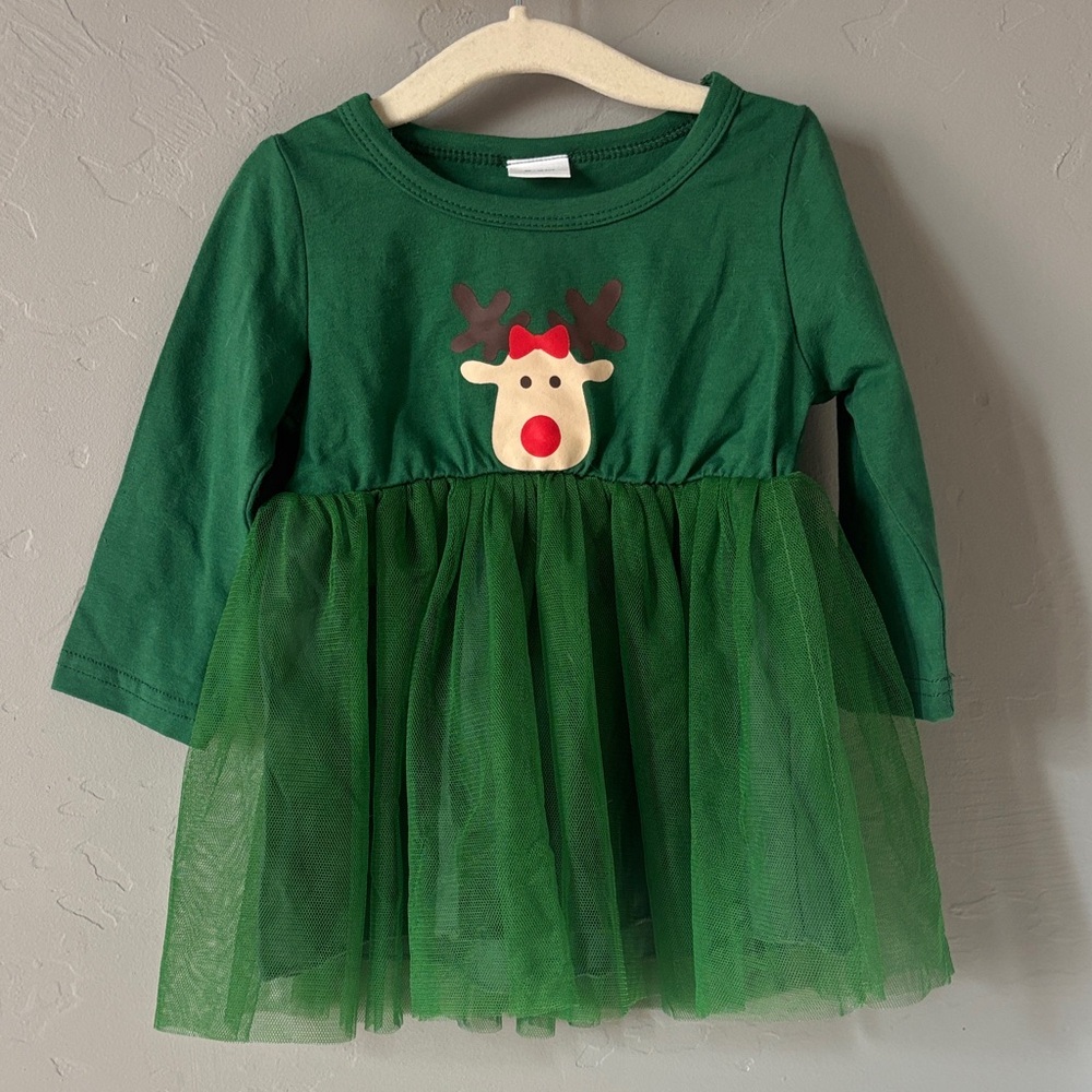Green Reindeer Dress with Tutu for Baby Girl